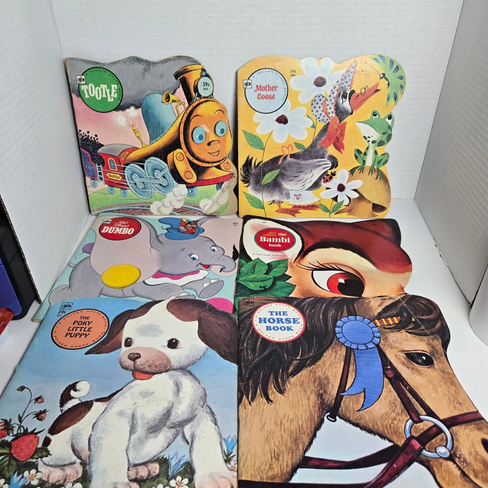 Lot of 6 Vintage Golden Disney Shape Books Poky Puppy Horse Dumbo Bambi Tootle